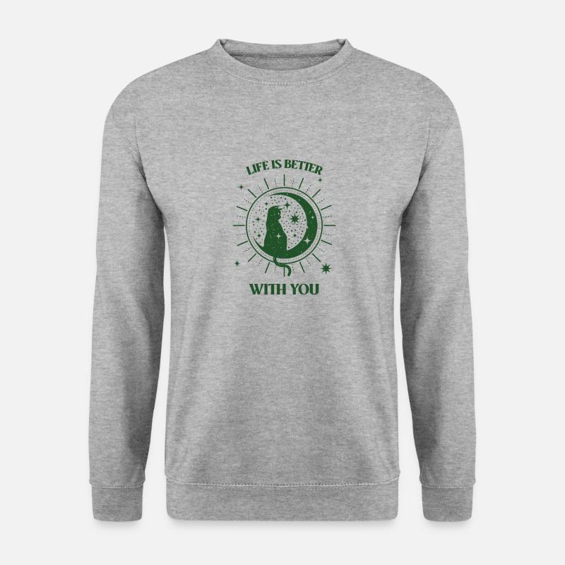 Katze im Mond - Unisex Pullover - Weißgrau meliert