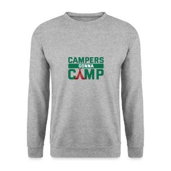 Camper auf dem Weg ins Camp - Unisex Pullover - Weißgrau meliert - Vorne - Alina (178cm) & Michal (187cm)