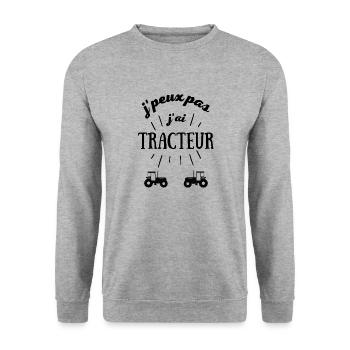 Je peux pas j'ai tracteur - deux tracteurs - Sweat-shirt Unisexe - gris chiné - Devant - Alina (178cm) & Michal (187cm)