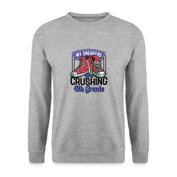 Kids Back to School Crush Sneakers for 4th Grade - Unisex Sweatshirt - salt & pepper - Front - Alina (178cm) & Michal (187cm)