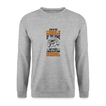 Kids Back to School Middle of the Game Attend - Unisex Sweatshirt - salt & pepper - Front - Alina (178cm) & Michal (187cm)