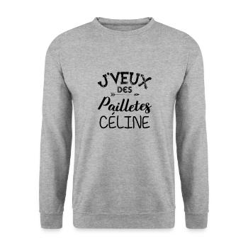 Tshirt femme J'veux des pailletes Céline - Sweat-shirt Unisexe - gris chiné - Devant - Alina (178cm) & Michal (187cm)