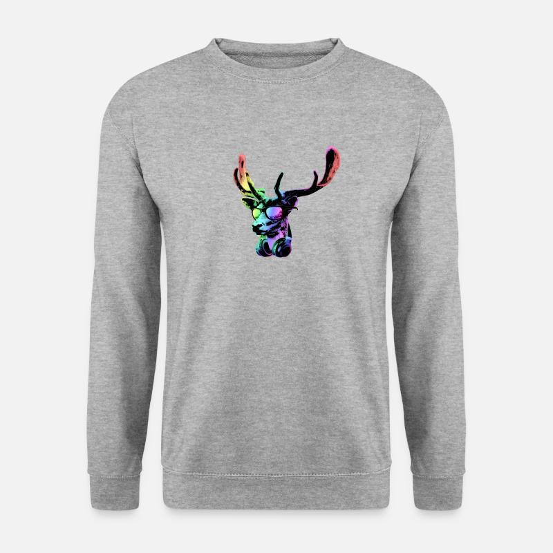 Hirsch DJ Neon cool und lustiges Musiktier mit - Unisex Pullover - Weißgrau meliert