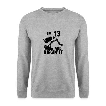 Ich bin 13 und Diggin' It - Unisex Pullover - Weißgrau meliert - Vorne - Alina (178cm) & Michal (187cm)