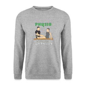 PHYSIO MANCHE MEINEN SUPERHELDEN - Unisex Pullover - Weißgrau meliert - Vorne - Alina (178cm) & Michal (187cm)