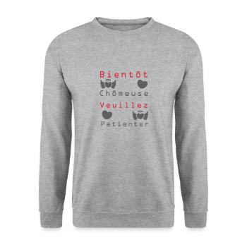 Tshirt femme Bientôt Chômeuse veuillez patienter - Sweat-shirt Unisexe - gris chiné - Devant - Alina (178cm) & Michal (187cm)
