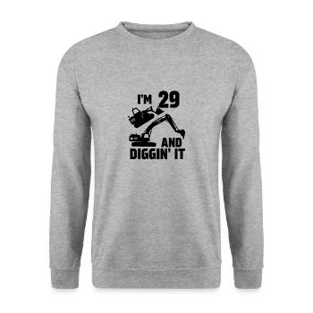 Ich bin 29 und Diggin' It - Unisex Pullover - Weißgrau meliert - Vorne - Alina (178cm) & Michal (187cm)