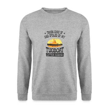 Tugboat Spoiled Tugboat Captain Ehemann Segeln - Unisex Pullover - Weißgrau meliert - Vorne - Alina (178cm) & Michal (187cm)