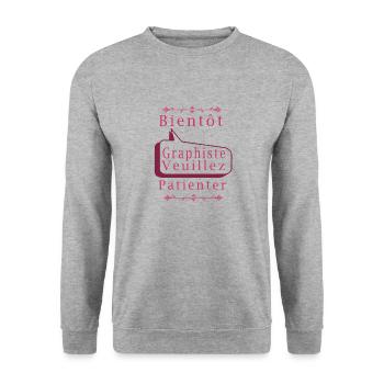 Tshirt femme Bientôt Graphiste veuillez patienter - Sweat-shirt Unisexe - gris chiné - Devant - Alina (178cm) & Michal (187cm)