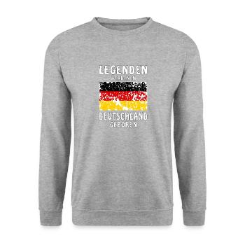 LEGENDEN WERDEN IN DEUTSCHLAND GEBOREN - Unisex Pullover - Weißgrau meliert - Vorne - Alina (178cm) & Michal (187cm)