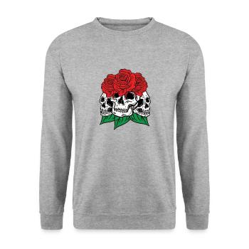 Totenköpfe und Rosen Gothic Knochen Skelett Tod - Unisex Pullover - Weißgrau meliert - Vorne - Alina (178cm) & Michal (187cm)