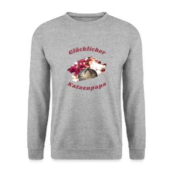 Glücklicher Katzenpapa Katze Papa Vater Lustig - Unisex Pullover - Weißgrau meliert - Vorne - Alina (178cm) & Michal (187cm)