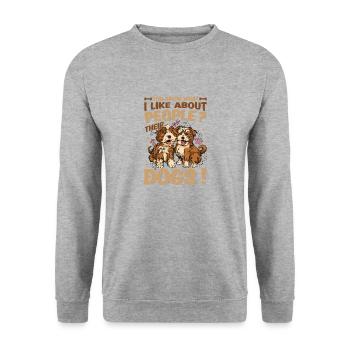 Wissen Sie, was ich an Menschen mag, deren Hunde. - Unisex Pullover - Weißgrau meliert - Vorne - Alina (178cm) & Michal (187cm)