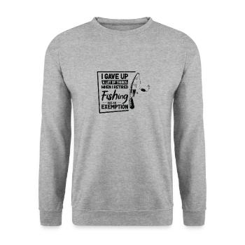 Angeln war eine Befreiung Lustiges Angelhobby im - Unisex Pullover - Weißgrau meliert - Vorne - Alina (178cm) & Michal (187cm)