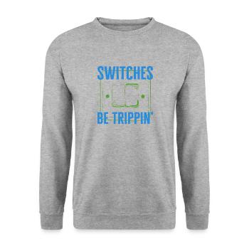 Schalter Be Trippin', Elektrikerhemd, lustig - Unisex Pullover - Weißgrau meliert - Vorne - Alina (178cm) & Michal (187cm)