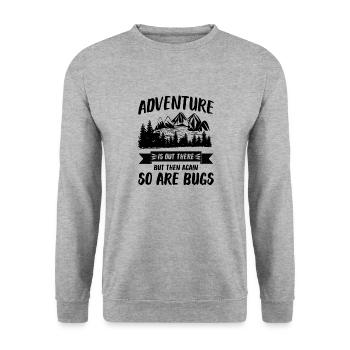 Abenteuer ist da draußen - Aber auch Bugs - Unisex Pullover - Weißgrau meliert - Vorne - Alina (178cm) & Michal (187cm)