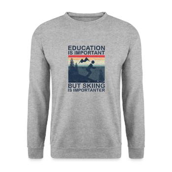 L’éducation est importante, mais le ski est plus important - Sweat-shirt Unisexe - gris chiné - Devant - Alina (178cm) & Michal (187cm)