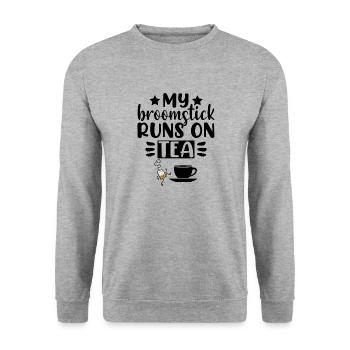 My Broomstick runs on Tea - Unisex Sweatshirt - salt & pepper - Front - Alina (178cm) & Michal (187cm)