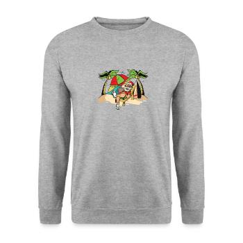 Christmas In Juli, Party, Surfen, Santa Hawaiian - Unisex Pullover - Weißgrau meliert - Vorne - Alina (178cm) & Michal (187cm)