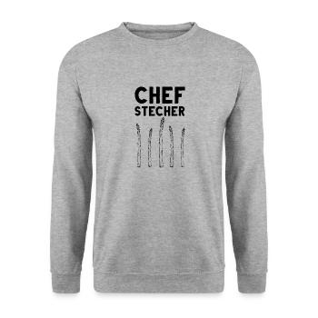 Chefstecher Spargelstecher Spargelernte Bauer - Unisex Pullover - Weißgrau meliert - Vorne - Alina (178cm) & Michal (187cm)