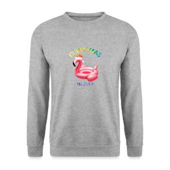 Weihnachten Im Juli Flamingo Schwimmring Weihnachtsmann - Unisex Pullover - Weißgrau meliert - Vorne - Alina (178cm) & Michal (187cm)