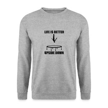 Life Upside Down Springen, Trampolin, Ho - Unisex Pullover - Weißgrau meliert - Vorne - Alina (178cm) & Michal (187cm)