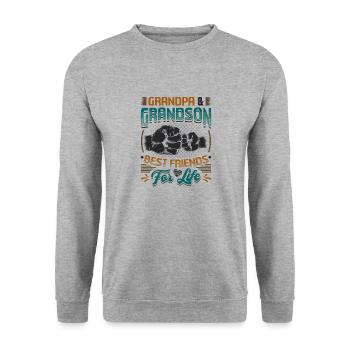Opa und Enkel, Beste Freunde fürs Leben. - Unisex Pullover - Weißgrau meliert - Vorne - Alina (178cm) & Michal (187cm)