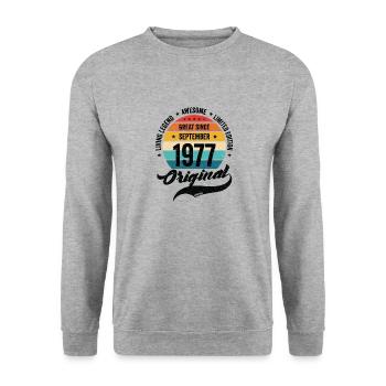 Rétro 45 ans Septembre 1977 anniversaire Vintage - Sweat-shirt Unisexe - gris chiné - Devant - Alina (178cm) & Michal (187cm)