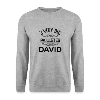 Tshirt homme J'veux des pailletes David - Sweat-shirt Unisexe - gris chiné - Devant - Alina (178cm) & Michal (187cm)