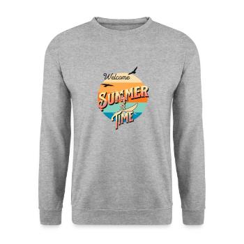 Cool Retro Design Summer Beach Palms Summer - Unisex Sweatshirt - salt & pepper - Front - Alina (178cm) & Michal (187cm)