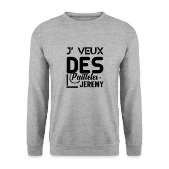 Tshirt homme J'veux des pailletes Jeremy - Sweat-shirt Unisexe - gris chiné - Devant - Alina (178cm) & Michal (187cm)
