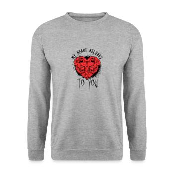 My Heart Belongs To You Gothic Schädel Knochen - Unisex Pullover - Weißgrau meliert - Vorne - Alina (178cm) & Michal (187cm)