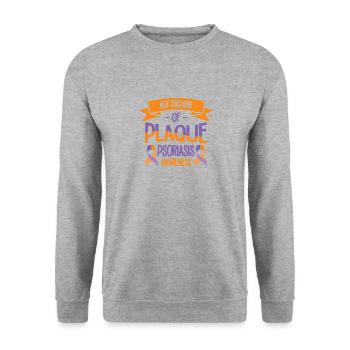 Psoriasis Warrior Plaque Lavendel Orange Ribbon - Unisex Pullover - Weißgrau meliert - Vorne - Alina (178cm) & Michal (187cm)