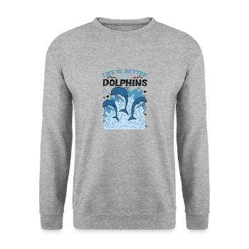La vie est meilleure avec les dauphins - Sweat-shirt Unisexe - gris chiné - Devant - Alina (178cm) & Michal (187cm)