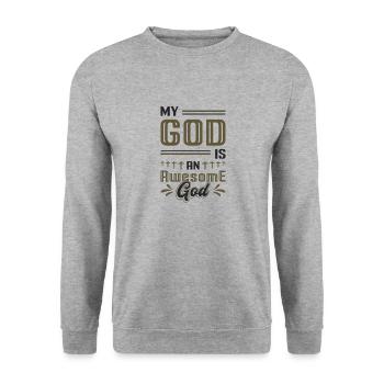 Mein Gott ist ein großartiger Gott. - Unisex Pullover - Weißgrau meliert - Vorne - Alina (178cm) & Michal (187cm)