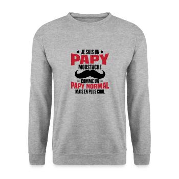 Un papy moustache comme un papy normal - Sweat-shirt Unisexe - gris chiné - Devant - Alina (178cm) & Michal (187cm)
