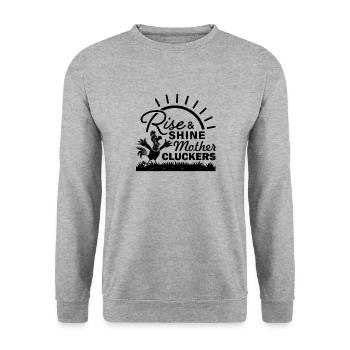 Aufwachen - Hahn - Guten Morgen - Unisex Pullover - Weißgrau meliert - Vorne - Alina (178cm) & Michal (187cm)