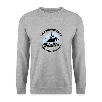 Pferdesport Voltigieren Voltigierer Reiten - Unisex Pullover - Weißgrau meliert - Vorne - Alina (178cm) & Michal (187cm)