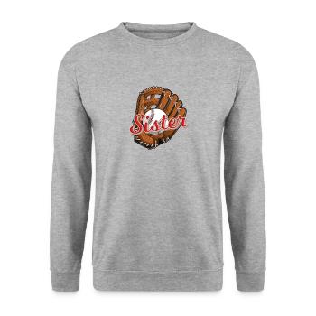 Baseball Schwester für Baseball Softball Big Sis Pun - Unisex Pullover - Weißgrau meliert - Vorne - Alina (178cm) & Michal (187cm)