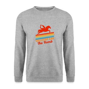 Pferdesport Voltigieren Bombenvoltigierer Reiten - Unisex Pullover - Weißgrau meliert - Vorne - Alina (178cm) & Michal (187cm)