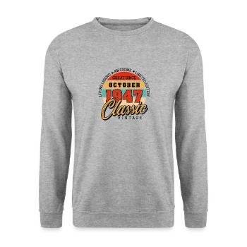 Retro 75 Jahre Oktober 1947 Geburtstag Vintage - Unisex Pullover - Weißgrau meliert - Vorne - Alina (178cm) & Michal (187cm)
