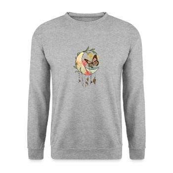 Schmetterling Blume blumig Sprüche Spruch Blumen - Unisex Pullover - Weißgrau meliert - Vorne - Alina (178cm) & Michal (187cm)