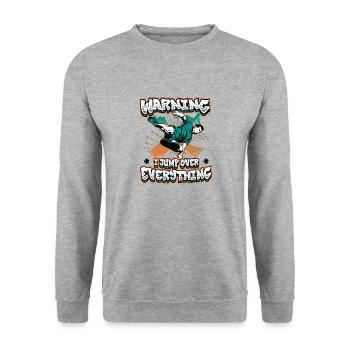 Warning: I jump over everything. - Unisex Sweatshirt - salt & pepper - Front - Alina (178cm) & Michal (187cm)