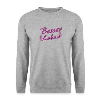 BESSER LEBEN - Unisex Pullover - Weißgrau meliert - Vorne - Alina (178cm) & Michal (187cm)