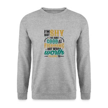 Not shy, just want to find out something. - Unisex Sweatshirt - salt & pepper - Front - Alina (178cm) & Michal (187cm)