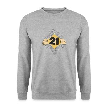 21 HEMD AUFZIEHEN - Unisex Pullover - Weißgrau meliert - Vorne - Alina (178cm) & Michal (187cm)
