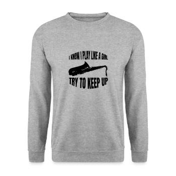 Saxophone Girl Saxophonist Saxophone Woman Music - Unisex Sweatshirt - salt & pepper - Front - Alina (178cm) & Michal (187cm)