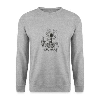 Drôle de squelette Pouce levé Je vais bien Os - Sweat-shirt Unisexe - gris chiné - Devant - Alina (178cm) & Michal (187cm)