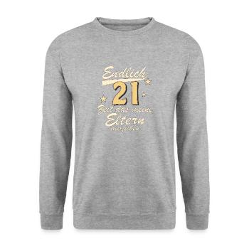 GEBURTSTAG ENDLICH 21 - Unisex Pullover - Weißgrau meliert - Vorne - Alina (178cm) & Michal (187cm)