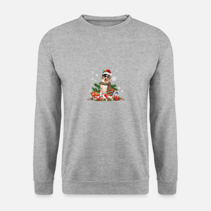 Australischer Schäferhund; Weihnachtsthema - Unisex Pullover - Weißgrau meliert